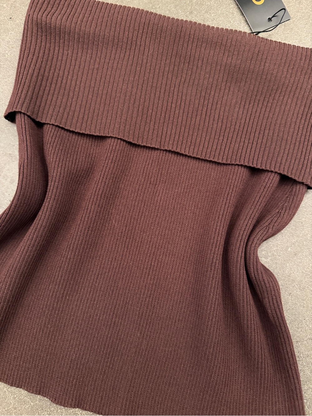 Galita Off-Shoulder Ribbed Knit Sweater in Deep Brown - Picture 2 of 2